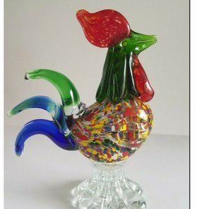 Vintage Murano Art Glass Rooster Chicken Colorful 8.75" tall